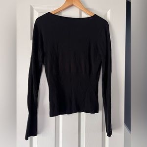 Y2K Mixit Black Ribbed Wrap Top | Long Sleeve Fitted Shirt | Size L